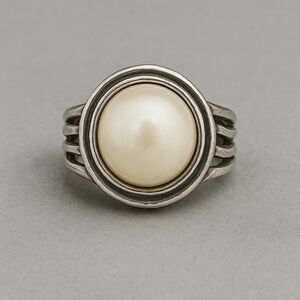 Sculpted Sterling Silver Mabe Pearl Ring — Or Paz Israel .925 EC Size 7.75 #334